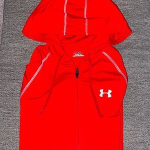 Red Under Armour lightweight zip up sweater. Size: Small